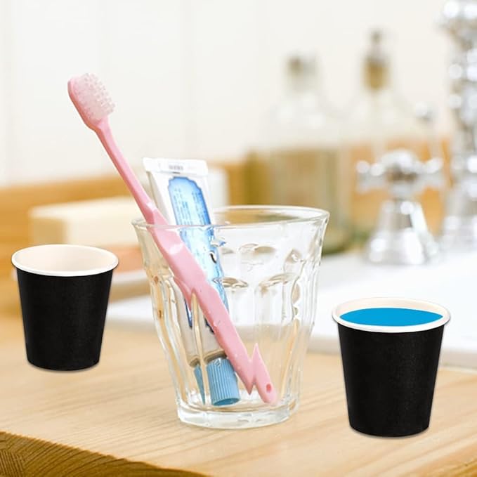 Wuadua 100 Pack 3 oz Black Disposable Paper Cups - Sturdy and Leak-Proof for Parties, Events, Office, Home Use Disposable Mouthwash Cups - Ideal for Hot/Cold Drinks, Smooth Rim Design, Eco-Friendly