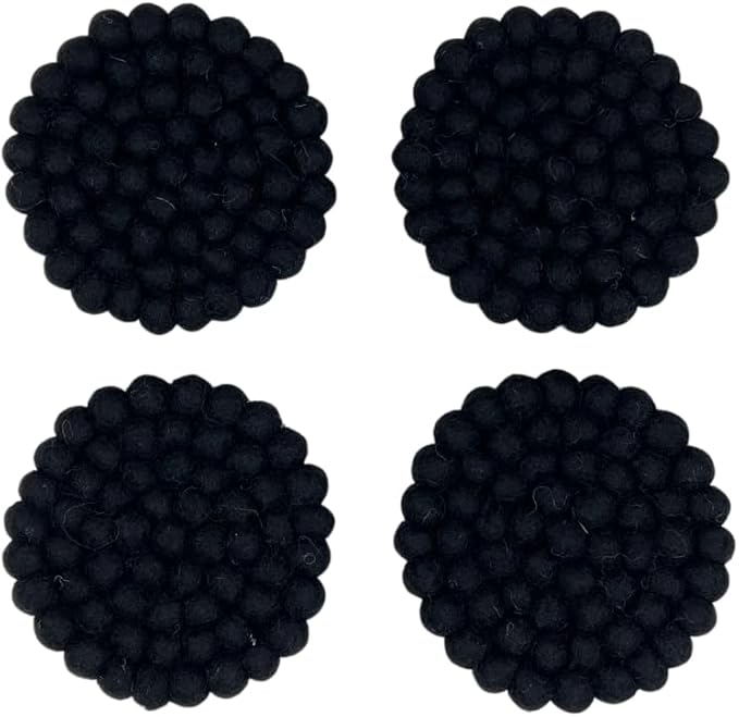 Humble Hilo Handmade Felt Coaster, 3.9 inches, Set of 4 (Black)