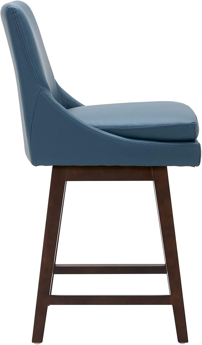 CHITA Counter Height Swivel Barstool, FSC Certified Upholstered Bar Stool, 26.8" H Seat Height, PU Leather in Dark Blue