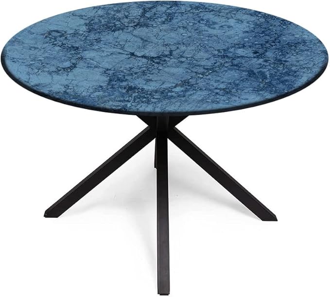 Round Vinyl Fitted Tablecloth, Marble Print Polyester Table Cloth, Abstract Crack Pattern, Fit Round Tables 23inch Diameter, for Xmas/Parties/Home, Blue