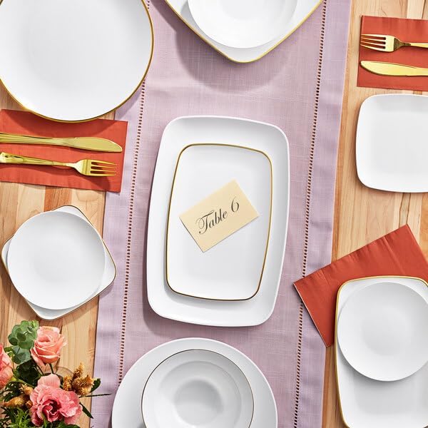 Coupe Dynasty White Square Plastic Plates with Gold Band, 6 Inch, BPA Free, Disposable, for Events and Weddings, 10 Count
