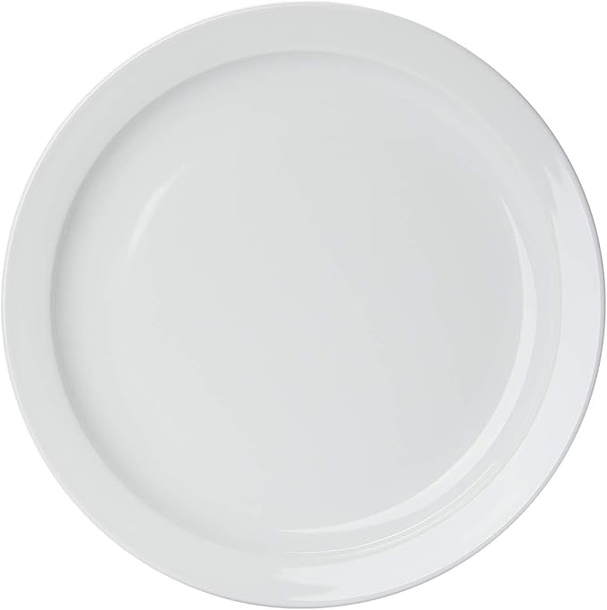 Amazon Basics 12-Piece Porcelain, 9 Inch Narrow Rim Dinner Plate Set, White
