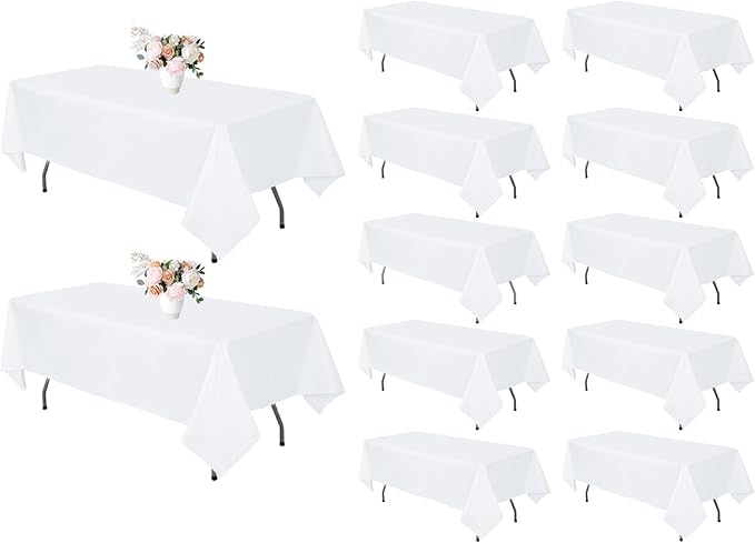 12 Pack White Tablecloth 60 x 126 Inch Rectangular Table Cloth for 8 Foot Rectangle Tables, Wrinkle Resistant Washable Fabric Polyester Table Covers for Wedding Party Banquet Buffet