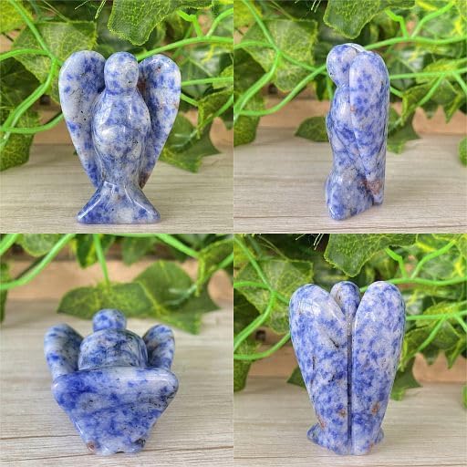 YATOJUZI 2" Blue Sodalite Angel Decors Natural Healing Crystals Polished Carved Gemstones Stones Hand Guardian Cute Sculpture Statue Reiki Energy Figurines Home Room Office Desk Decor Gifts for Women