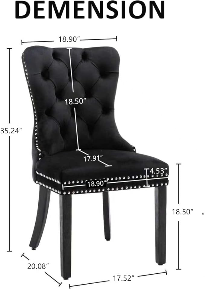 KCC Velvet Dining Chairs Set of 6, Upholstered High-end Tufted Dining Room Chair with Nailhead Back Ring Pull Trim Solid Wood Legs, Nikki Collection Modern Style for Kitchen, Black