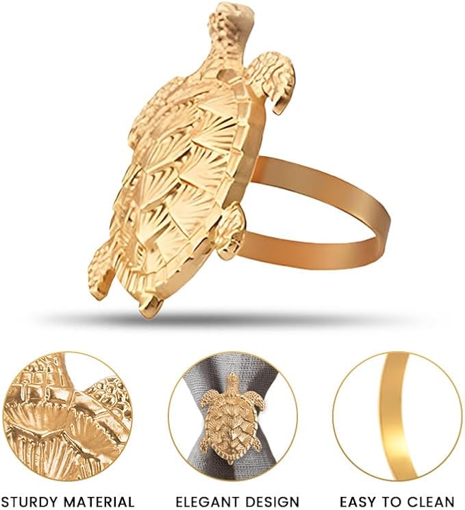 Decozen Set of 8 Gold Napkin Rings in Turtle Design Festive Table Decor Setting for Holiday Wedding, Birthday, Kitchen, Home Decor Housewarming Gift - Mothers Day Decorations