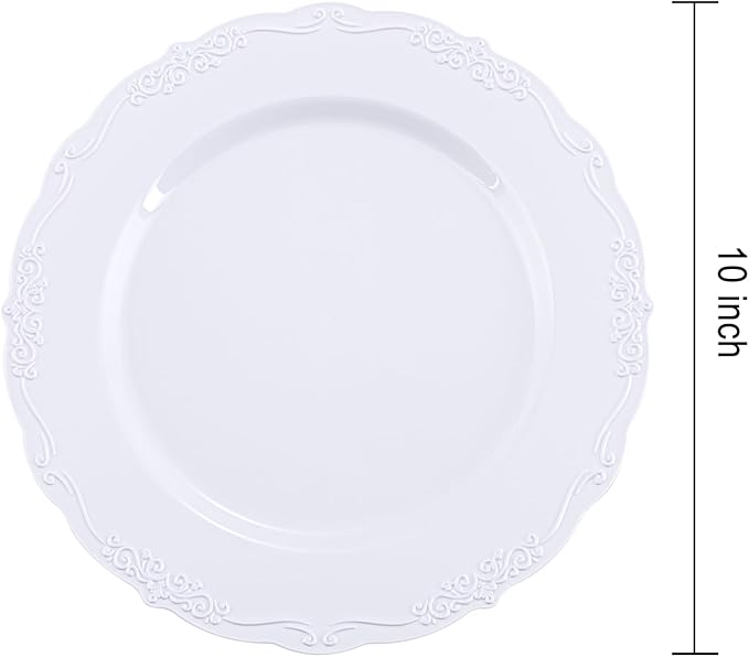 DaYammi 60PCS White Plastic Plates, Heavy Duty White Disposable Plates Premium 10inch Dinner Plates Hard Plastic Plates Disposable for Party Wedding Bridal Shower