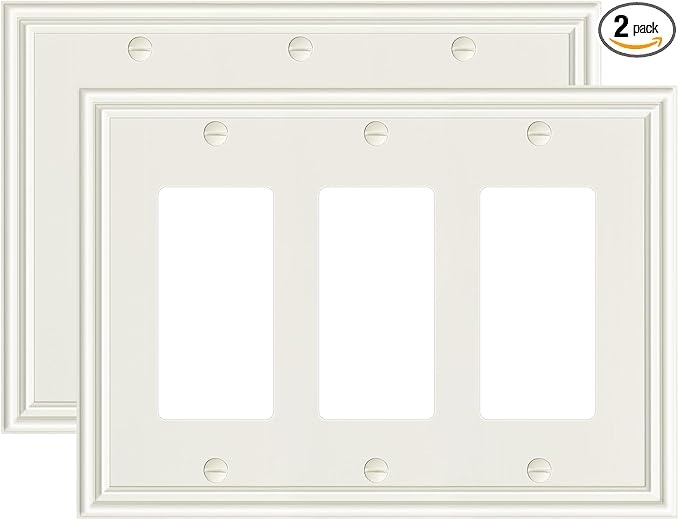 2-Pack Tripple Decorator Outlet Cover Plate, Durable Zinc Alloy 3 Gang Wall Plate, Light Almond Decorative Switch Plates and Outlet Covers, Corrosion Resistant