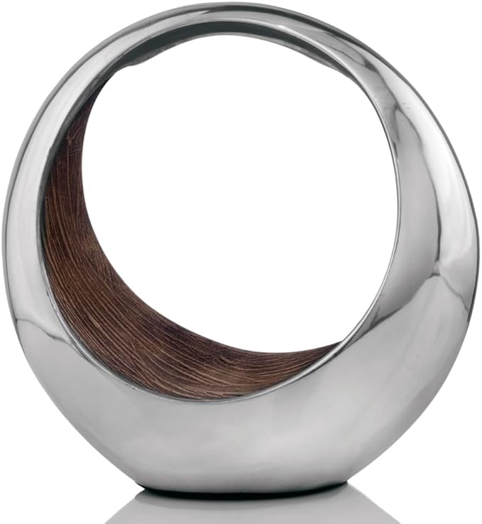 Modern Day Accents 3502 Small Anillo 2-Tone Decorative, Aluminum, Tabletop, Accents, House Decor, Bowl, Modern, Engagement Wedding Trays, Ring Display Stand, Key Holder 11"L x 7"W x 11"H, Brown Silver