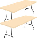 Spandex 4 Foot Rectangle Table Cloth 2 Pack, Elastic Fitted Tablecloths for Picnic, Stretch Washable Patio Table Cover for Outdoor, Camping, Banquet and Parties (Ivory, 24"x48")
