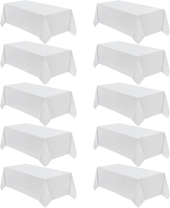 VidaFete Table Cloth 90 * 132inch 10 Pack Rectangle Tablecloth Polyester, Stain Wrinkle Resistant Polyester Dining Table Cover for Kitchen Dinning Party Wedding Rectangular Tabletop Decoration(White)