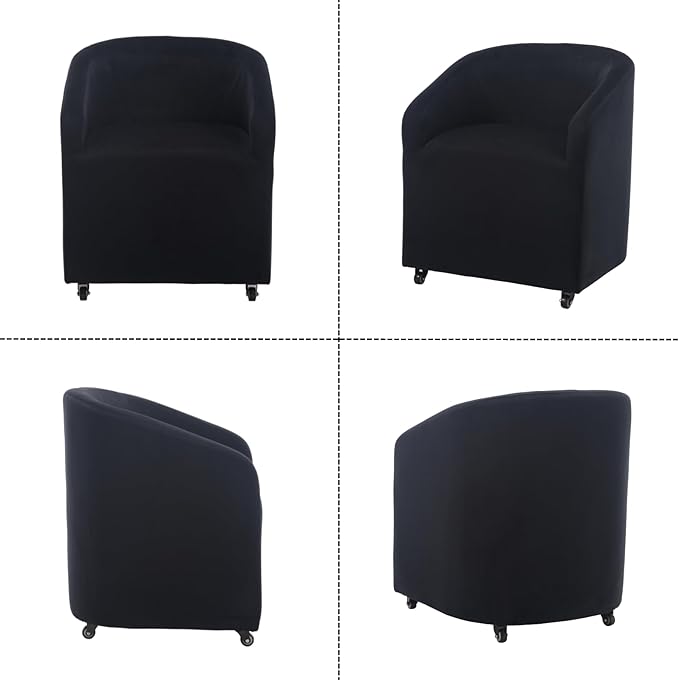 Modern Barrel Dining Chairs with Rolling Casters Set of 2, Upholstered Velvet Swivel Dining Room Chairs with Wheels for Kitchen Living Room Home Office, Black