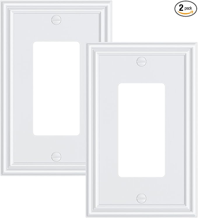 2-Pack Decorator Outlet Cover Plate, White Decorative Switch Plates and Outlet Covers, Durable Zinc Alloy Wall Plates for Electrical Outlets, Receptacle, GFCI Outlet, Dimmer Switch