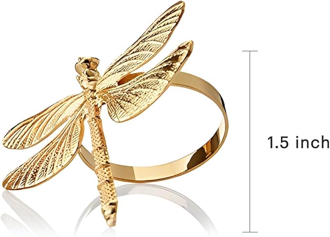 Decozen Set of 8 Gold Napkin Rings in Dragonfly Design Festive Table Decor Setting for Holiday Wedding, Birthday, Kitchen, Home Decor Housewarming Gift - Mothers Day Decorations