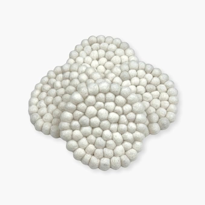 Humble Hilo Handmade Felt Coaster, 3.9 inches, Set of 4 (White)