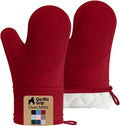 GORILLA GRIP BPA-Free Soft Silicone Oven Mitts, Heat Resistant and Waterproof Cooking Gloves, Thick Cotton Lining, Flexible Gripping Kitchen Potholders Set of 2, Christmas Kitchen Decor, 12.5x8.3, Red