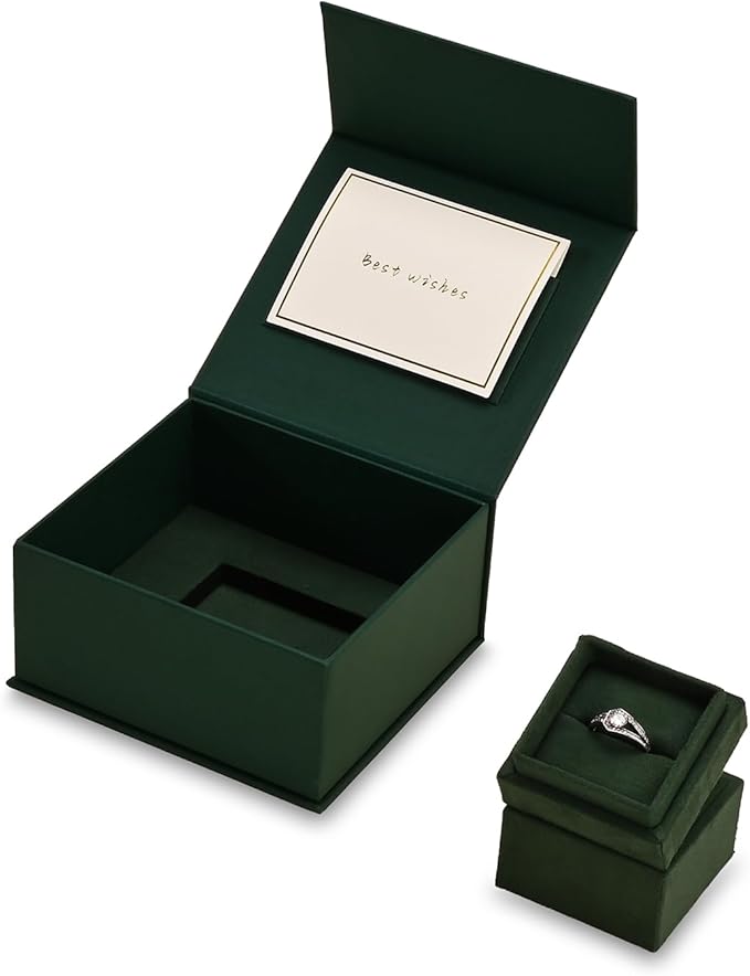 Oirlv Ring Gift Box with Lid Green Magnetic Boxes for Wedding Proposal Gift Birthday Present with Card(Green)