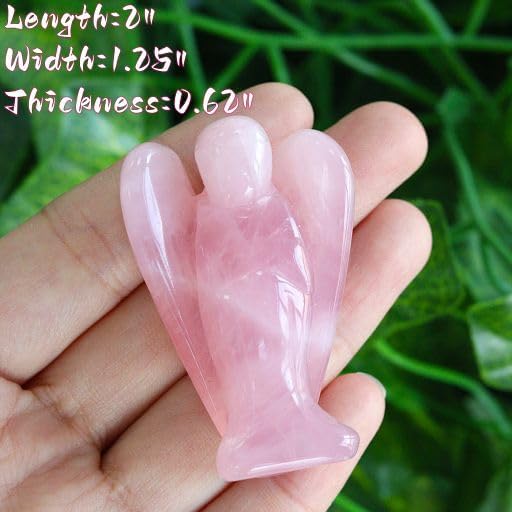 YATOJUZI 2" Rose Quartz Angel Decor Healing Crystals Polished Natural Stone Sculpture Statue Hand Carved Cute Figurines Energy Reiki Pink Home Room Office Desk Decoration Guardian Gifts for Women Men