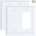 2-Pack Combo Blank/Decorator Wall Plates, Pure White Decorative Switch Plates and Outlet Covers, Durable Natural Bamboo Fiber Wall Plates for Electrical Outlets, Receptacle, GFCI Outlet, Dimmer Switch
