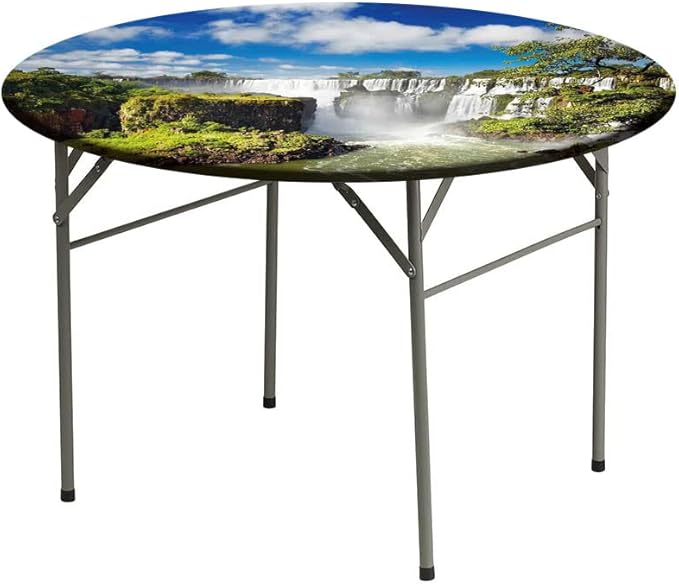 Small Round Tablecloth, Landscape Washable Polyester Table Cloth for, Majestic Waterfall River Argentinean Falls Natural, Fit Round Tables 32inch, Holiday Party Home Kitchen Dining Table Decoration