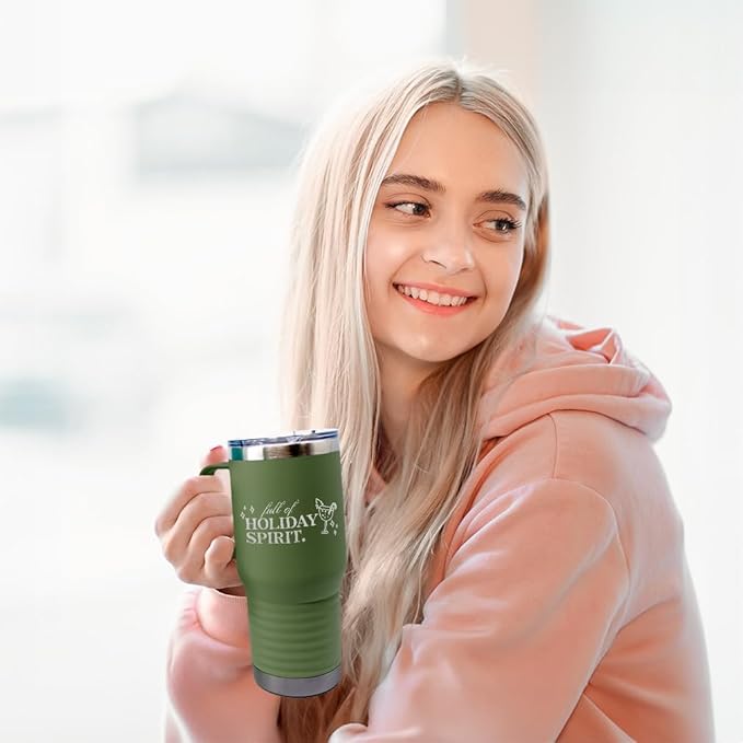 Speedy Pros Tumbler Cups with Straw Full of Holiday Spirit Christmas Xmas Fun Coffee Tumbler with Lid Personalized Insulated Travel Mugs Engraved Stainless-Steel 20 Oz Forest Green Design Only