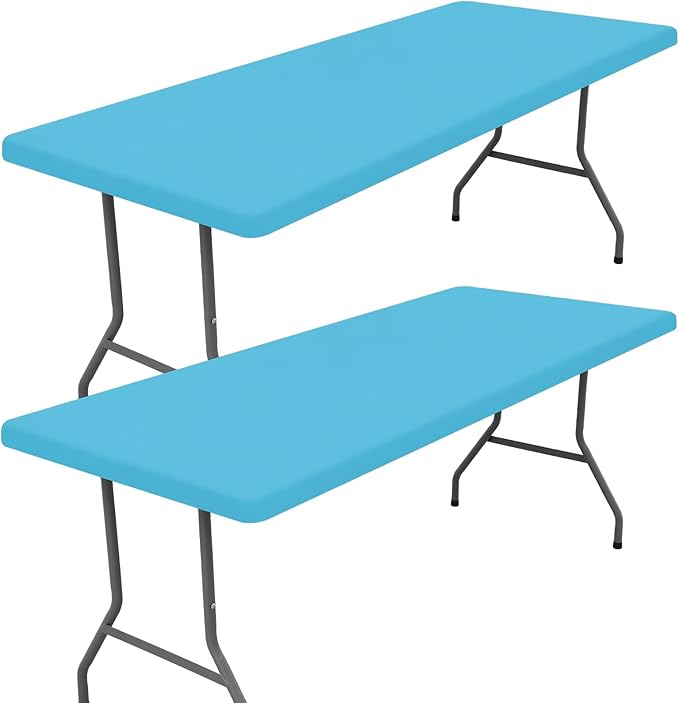 Spandex 8 Foot Rectangle Table Cloth 2 Pack, Elastic Fitted Tablecloths for Picnic, Stretch Washable Patio Table Cover for Outdoor, Camping, Banquet and Parties (Blue Mist, 30"x96")