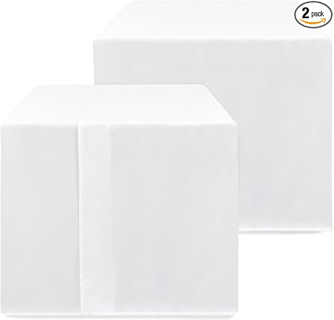 HolidayIdeas 2 Pack Square Fitted Table Covers - 38 x 38 Inch - White Fabric Washable Tablecloth Protectors for Folding Table, Parties, Wedding, Trade Show, Dining