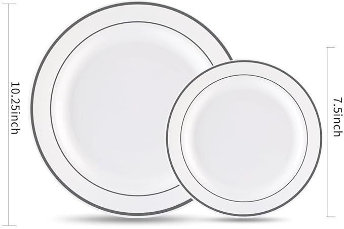 WDF 60PCS Silver Plastic Plates Disposable - Silver Plates Include 30 PCS 10.25inch Dinner Plates and 30PCS 7.5inch Salad Plates for Wedding & Party Christmas