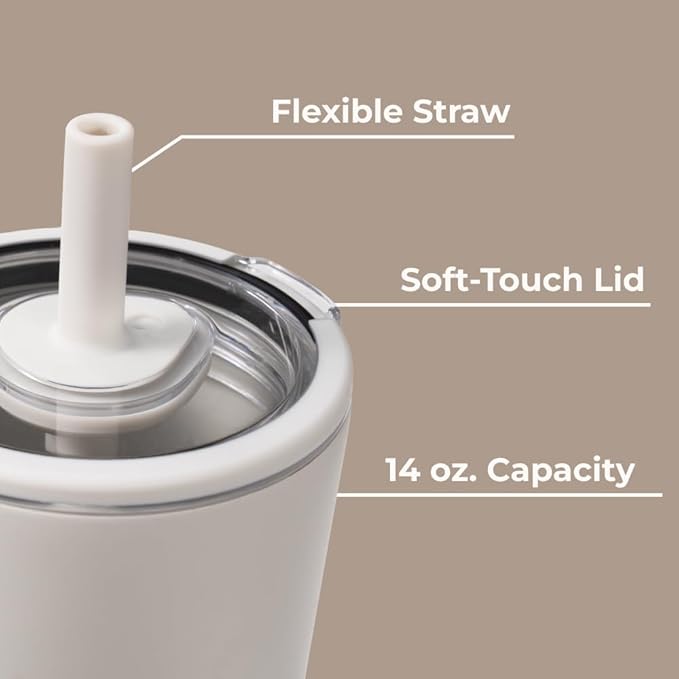 HydroJug Everyday Tumbler 14 oz – Ceramic-Lined Insulated Tumbler with Straw and Soft-Touch Lid, Cup Holder Friendly, Double-Wall Vacuum Insulation, Reusable Travel Cup – Linen