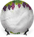 Decorative Plates, Vineyard Print Ornament, Leaves and Ripe Grapes, 6 Inch, 1 Plate with 1 Display Stand, Multicolor