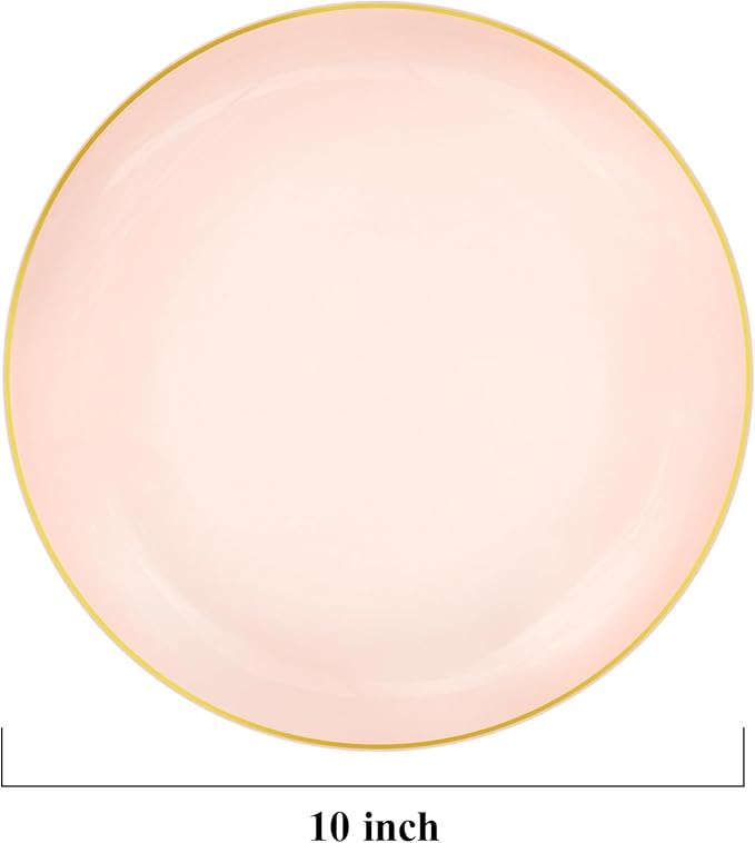 100 PCS Pink Gold Plastic Plates, 10 inch Pink Disposable Plates for Party, Plastic Dinner Plates for Party, Graduation, Wedding