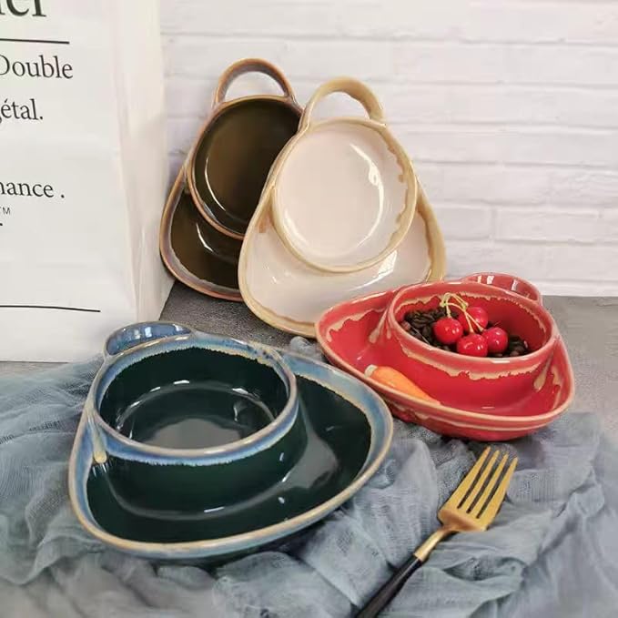 Soup and Side Bowl Plate Ceramic, Chip and Dip Divided Bowls, Anti-Soggy Cereal Bowl Bread Dipping Bowls Plates for Salad Breakfast, and Sandwich Ideal for Home and Restaurant (lime)