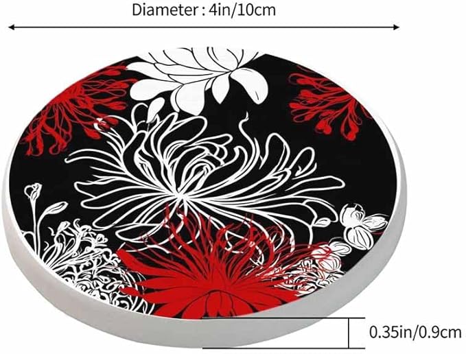 Chrysanthemum Flower Drink Coasters Modern Monochrome Peonies Spring Floral Blossom Housewarming Presentss for New Home Present for Friends,2 Pcs,4 X 4 X 0.35 Inches
