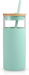 Tronco 20 oz Glass Tumbler with Lid and Straw, Iced Coffee Cup and Smoothie Cup with Bamboo Lids & Protective Silicone Sleeve, Dishwasher Safe, BPA-Free, Glass Cup 1 Pack