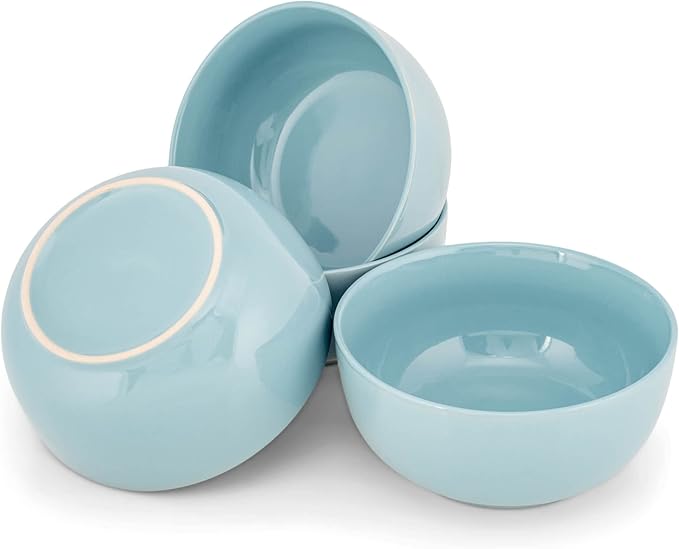 Elanze Designs Bistro Glossy Ceramic 6.5 inch Dinnerware Bowls Set of 4 - Perfect for Everyday uses from Soup, Pasta, Salad, Cereal, Ice cream, Ramen and Pho, Ice Blue