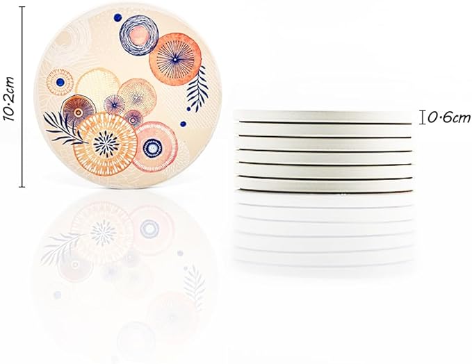 AD Set of 6 Coasters for Drinks Absorbing Round Ceramic Stone Coaster with Cork Base Tabletop Protection Mat for Mugs and Cups,Office,Kitchen (Color Droplets with Rose Gold Holder)