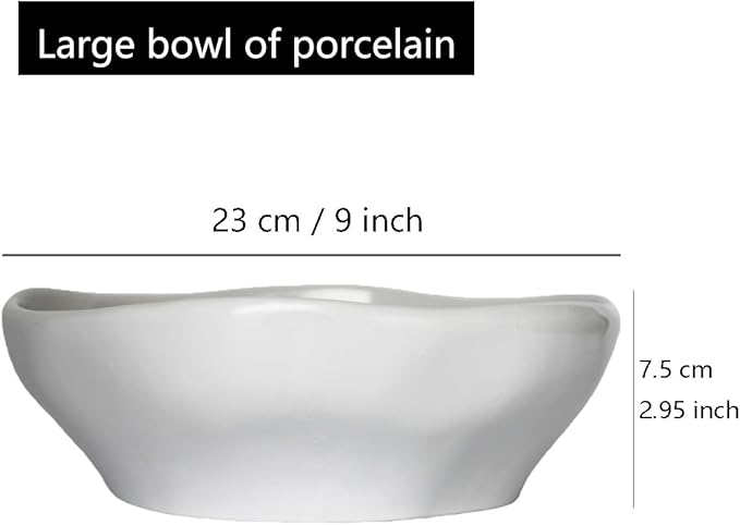 Salad Bowl,9 inch 45 oz Large Serving Bowl Set, Deep Bowl for Kitchen, White Ceramic Bowl Set for Soup, Cereal, Ramen, Pasta, Salad, Dishwasher & Microwave Safe, Easy Clean