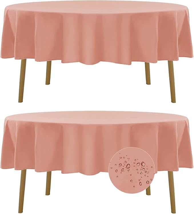 Fokitut 2 Pack Waterproof Round Tablecloth, 60 Inch, Stain Resistant and Wrinkle Polyester Table Cloth, Fabric Table Cover for Kitchen Dining, Wedding, Party, Holiday Dinner-Dusty Pink