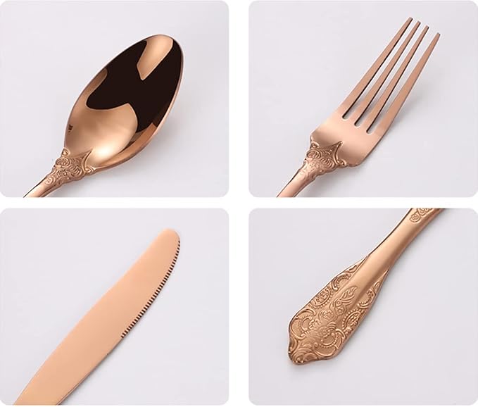 Vintage Gold Silverware Flatware Set for 16, European Classic Style 64 Pieces Stainless Steel Tableware Cutlery Set,Fine Kitchen Utensils for Wedding Restaurant Hotel Christmas
