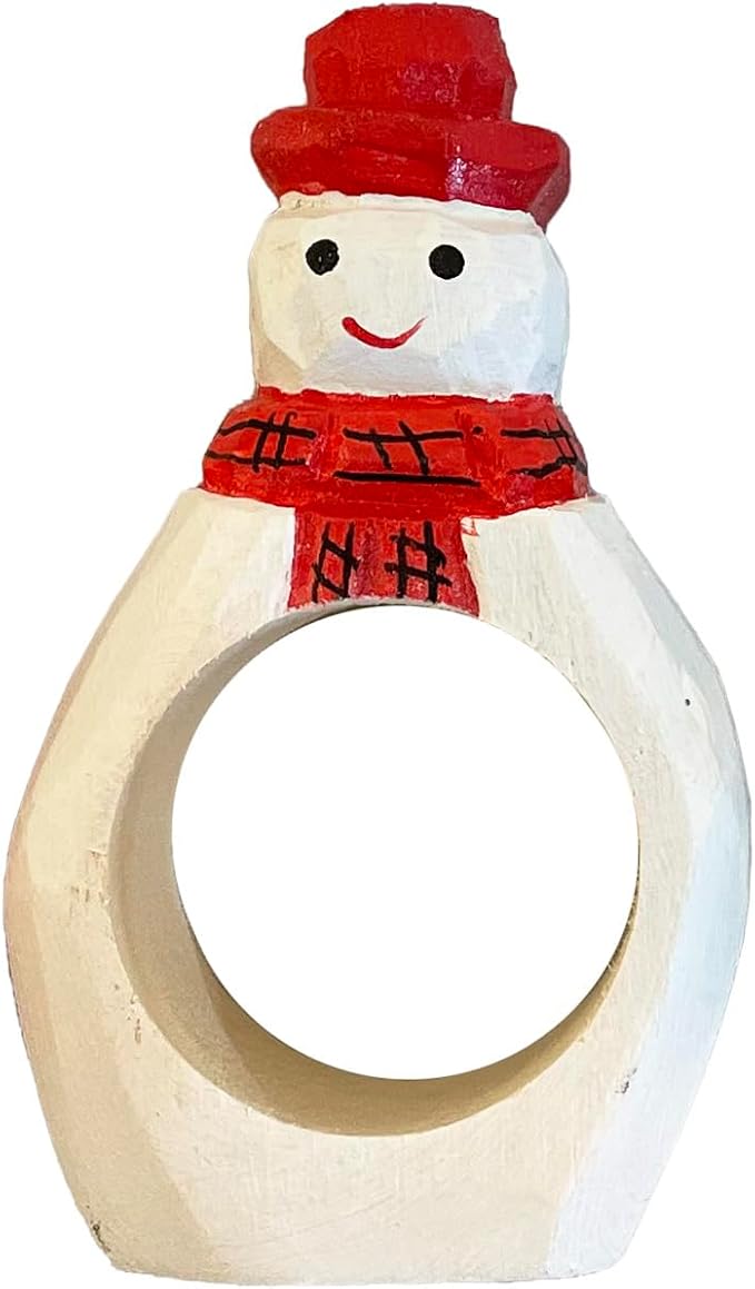 Set of 4 Hand-Carved Wooden Holiday Napkin Rings – Christmas Tree, Santa, Pumpkin, Snowman Design