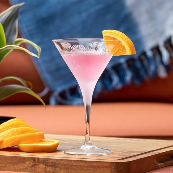 Rolf Glass Sea Shore Martini Cocktail Glass | Stemmed 7.5 oz. Martini Glasses | Lead-Free Glass | Diamond-Wheel Engraved Cocktail Glasses | Designed and engraved in the US (Set of 4)