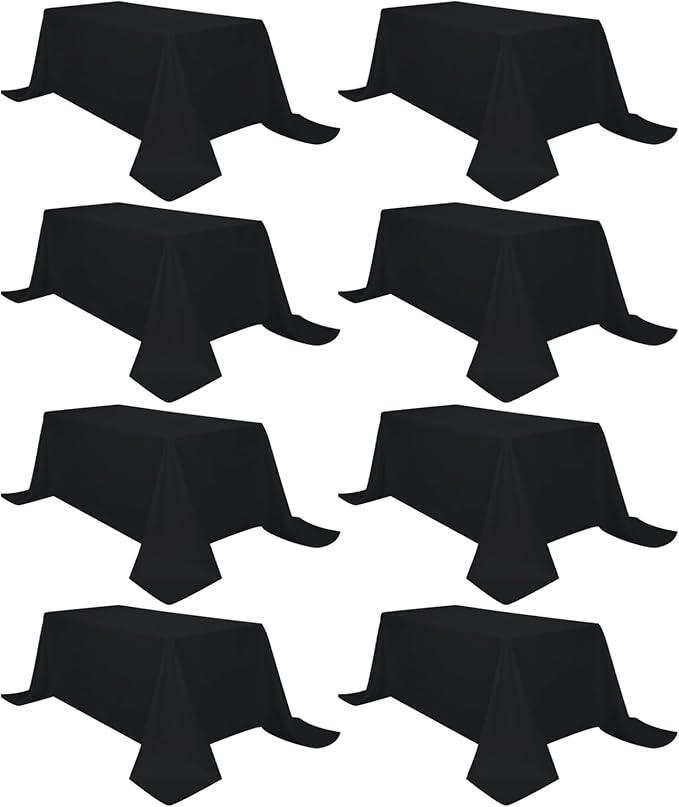 8 Pack Black Tablecloth 90 x 132 Inch Rectangular Table Cloth for 8 Foot Rectangle Tables, Wrinkle Resistant Washable Polyester Fabric Covers for Wedding Party Banquet Buffet and Camping