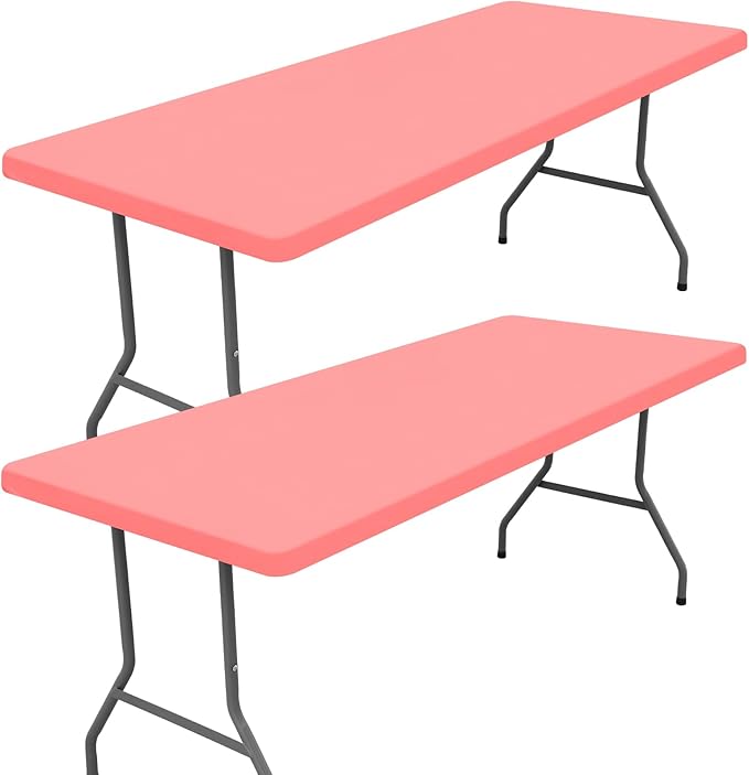 Spandex 4 Foot Rectangle Table Cloth 2 Pack, Elastic Fitted Tablecloths for Picnic, Stretch Washable Patio Table Cover for Outdoor, Camping, Banquet and Parties (Coral Red, 24"x48")