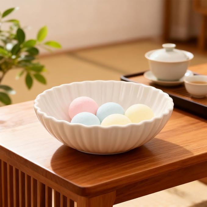 Large White Fluted Decorative Bowl – Modern Ruffle Bowl for Living Room, Kitchen, Entryway & Coffee Table Décor | Functional Decorative Bowl for Keys, Fruit, Storage for Home
