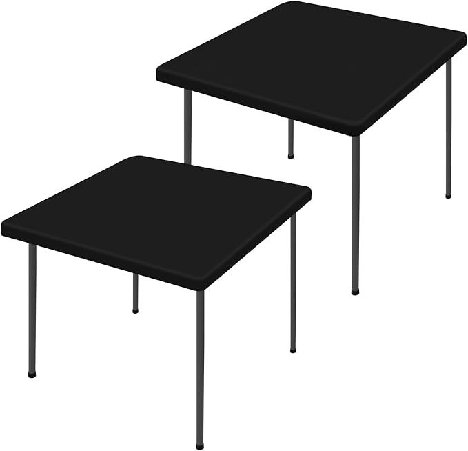 Spandex Picnic Table Cloth 2 Pack, Elastic Fitted Tablecloths for Square Tables, Stretch Washable Patio Table Cover for Outdoor, Camping, Banquet and Parties (Black, 36"x36")