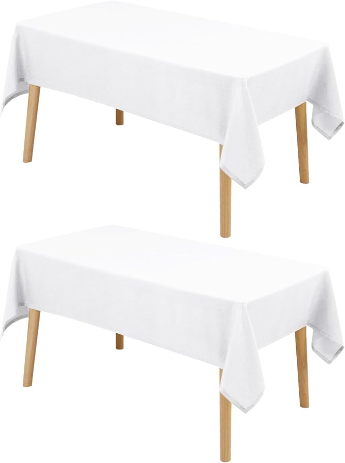 Hiasan 2 Pack Faux Linen Rectangle Tablecloth - Wrinkle and Stain Resistant Washable Table Cloth for Kitchen Dining Room Holiday Table Cover for Party Dinner, White, 60 x 102 Inch