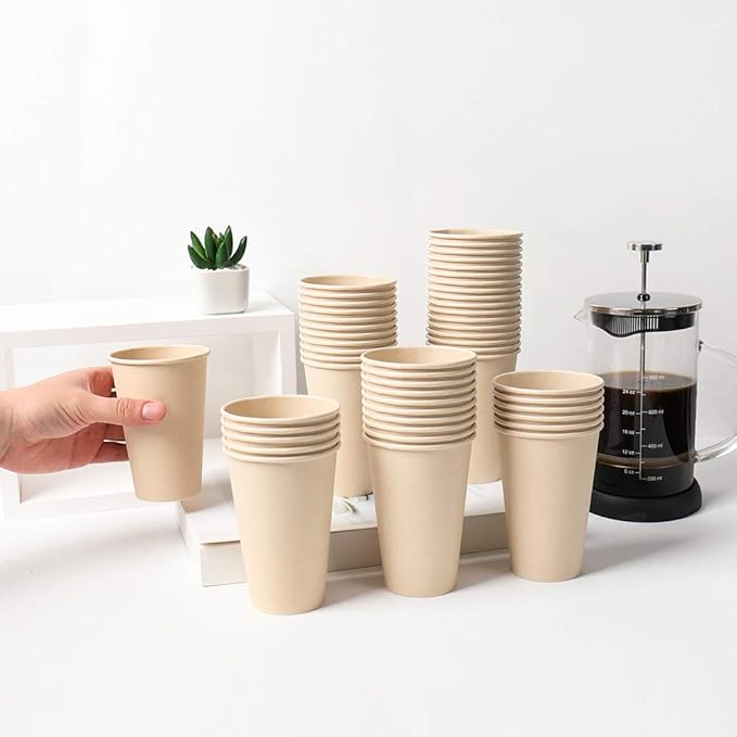 160 Count 15 oz Disposable Coffee Paper Cups, Plant Fiber Brown for Hot Drink