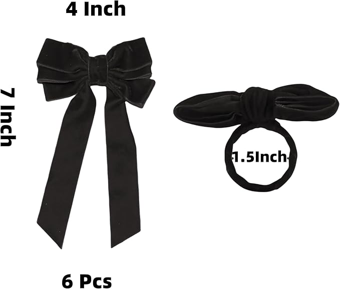 Bow Napkin Rings Set of 6 Luxury Soft Black Velvet Napkin Holders, Elegant Bow Design for Christmas Holiday Dinner Wedding Party Table Decor
