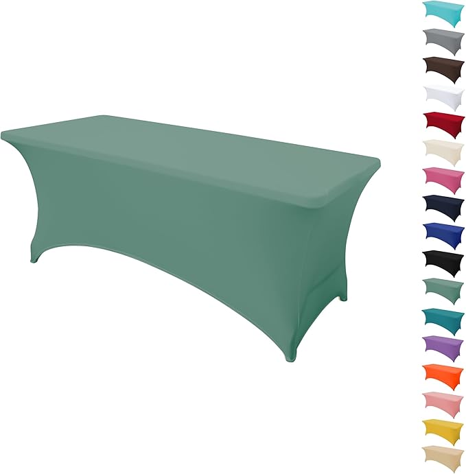 8FT Table Cloth for Rectangular Fitted Events Stretch Turquoise Stone Table Covers Washable Spandex Tablecloth Protector for Party, Wedding, Cocktail, Banquet, Festival