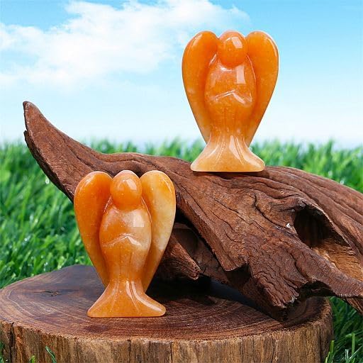 YATOJUZI 2" Red Aventurine Angel Decors Natural Healing Crystals Polished Carved Gemstones Stones Hand Guardian Cute Sculpture Statue Reiki Energy Figurines Home Room Office Desk Decor Gifts for Women
